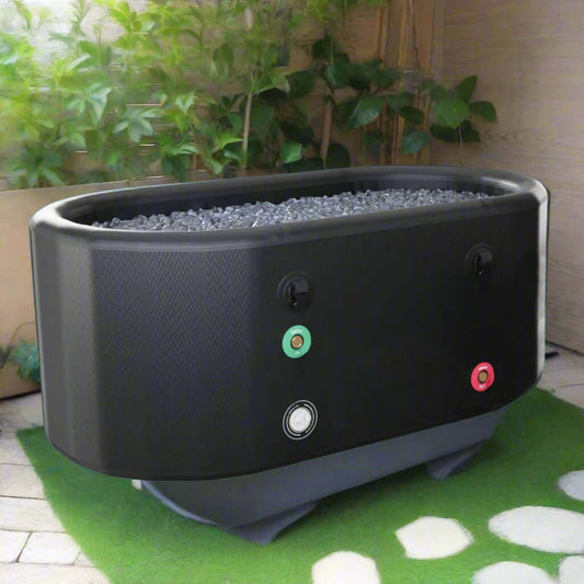 Black rectangular container with control buttons on a white background