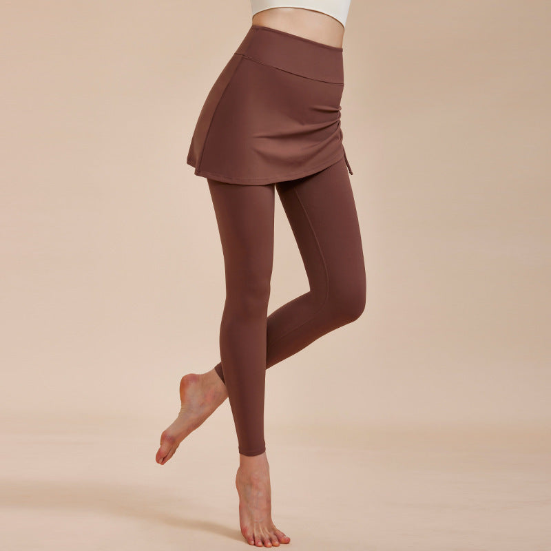 High-Waisted Yoga Leggings with Skirt – Seamless, Anti-Exposure Design