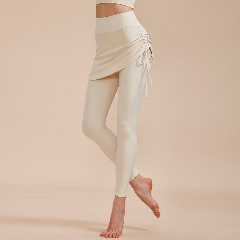 High-Waisted Yoga Leggings with Skirt – Seamless, Anti-Exposure Design